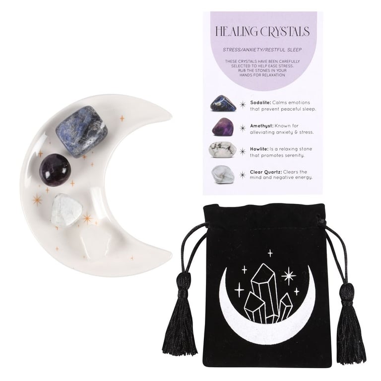 Stress Healing Crystal Set - Reduce Anxiety & Promote Restful Sleep with Sodalite, Amethyst & More