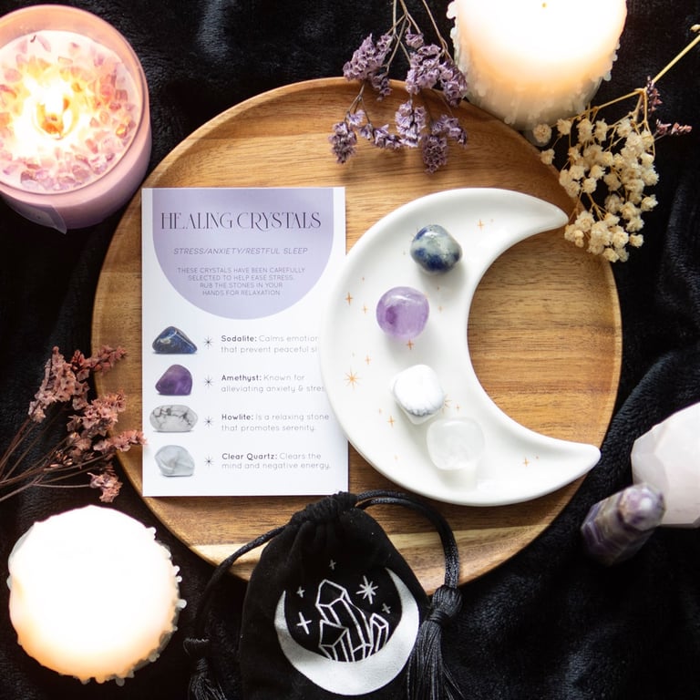 Stress Healing Crystal Set - Reduce Anxiety & Promote Restful Sleep with Sodalite, Amethyst & More
