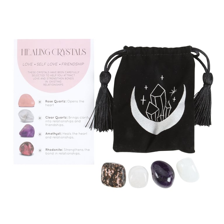 Love Healing Crystal Set - Attract Love & Confidence with Rose Quartz, Amethyst, and Rhodonite Crystals