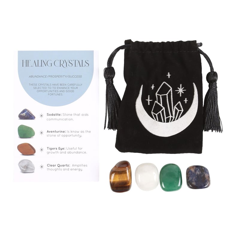 Success Healing Crystal Set - Prosperity Attracting Stones with Crescent Moon Dish