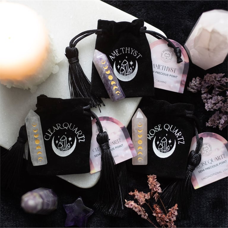 Rose Quartz Moon Phase Crystal Point - Travel Altar & Desk Decor Protection