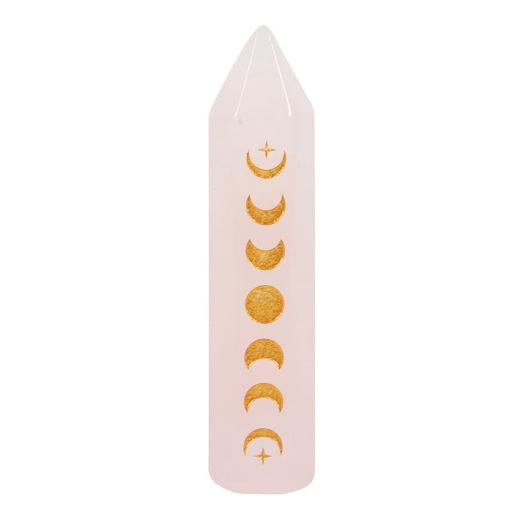 Rose Quartz Moon Phase Crystal Point - Travel Altar & Desk Decor Protection