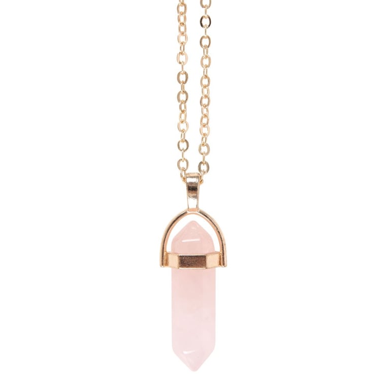 Rose Quartz Crystal Necklace Card - Unconditional Love Symbol with Semi-Precious Stone Pendant