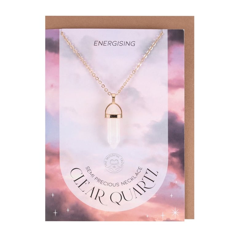 Clear Quartz Crystal Necklace Greeting Card - Positive Energy Pendant Necklace Gift