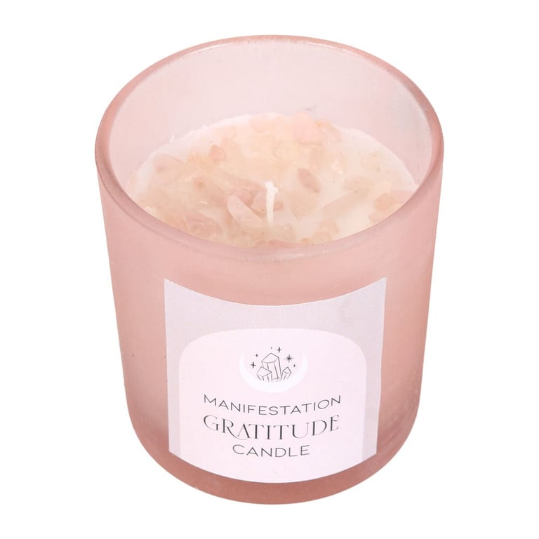 Wild Rose Gratitude Candle - Rose Quartz Crystal Infused Paraffin Wax, 25hr Burn Time