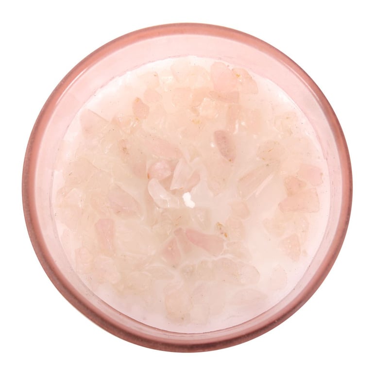 Wild Rose Gratitude Candle - Rose Quartz Crystal Infused Paraffin Wax, 25hr Burn Time