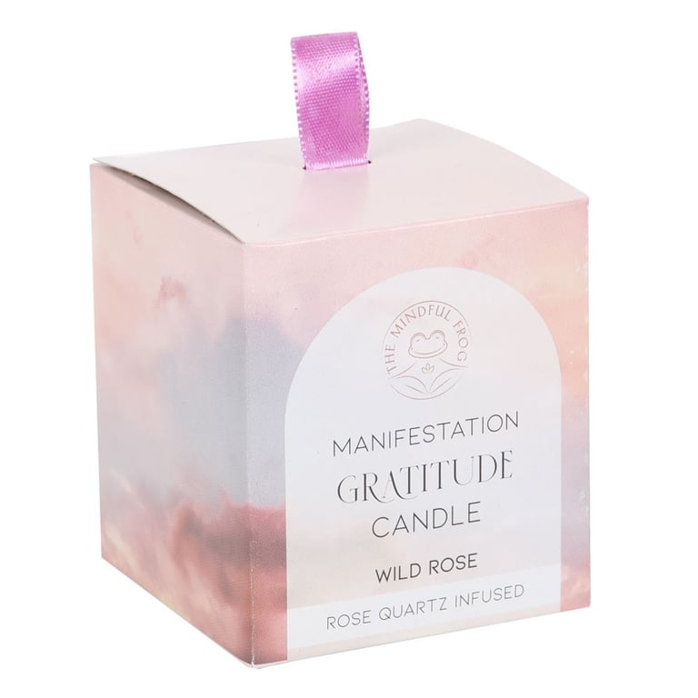 Wild Rose Gratitude Candle - Rose Quartz Crystal Infused Paraffin Wax, 25hr Burn Time