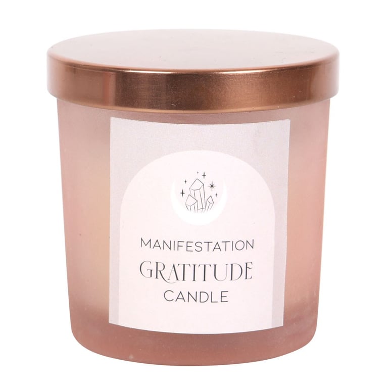 Wild Rose Gratitude Candle - Rose Quartz Crystal Infused Paraffin Wax, 25hr Burn Time
