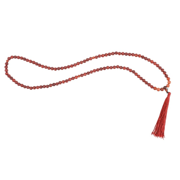 Grounding Rosewood & Red Jasper Mallah Necklace - Spiritual Meditation Beads for Balance and Inner Strength