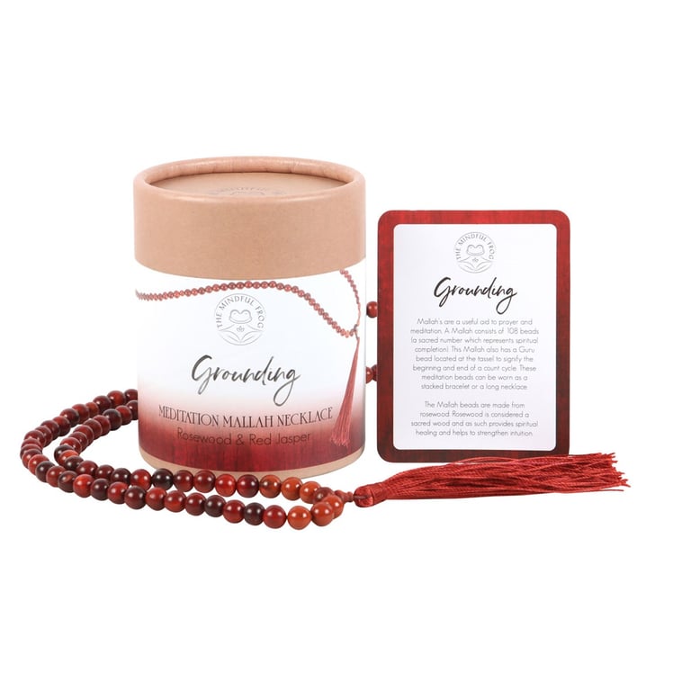 Grounding Rosewood & Red Jasper Mallah Necklace - Spiritual Meditation Beads for Balance and Inner Strength
