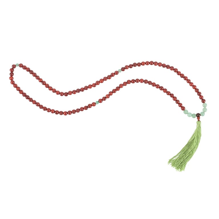 Love and Gratitude Rosewood & Green Aventurine 108 Bead Mallah Necklace for Meditation and Spiritual Growth