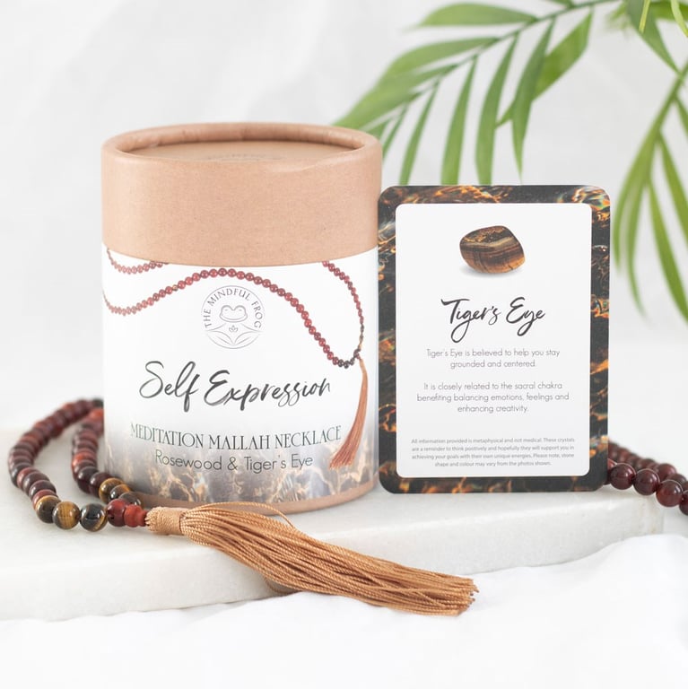 Self Expression Rosewood & Tiger s Eye 108 Bead Empowering Mallah Necklace