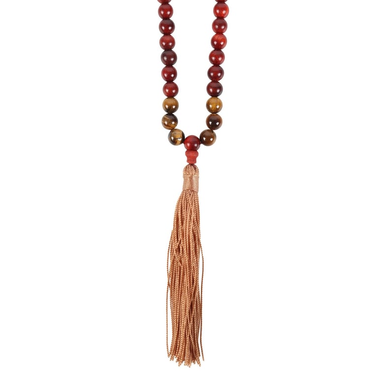 Self Expression Rosewood & Tiger s Eye 108 Bead Empowering Mallah Necklace
