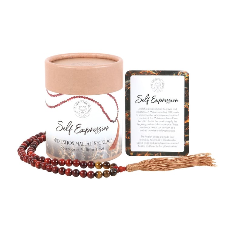 Self Expression Rosewood & Tiger s Eye 108 Bead Empowering Mallah Necklace