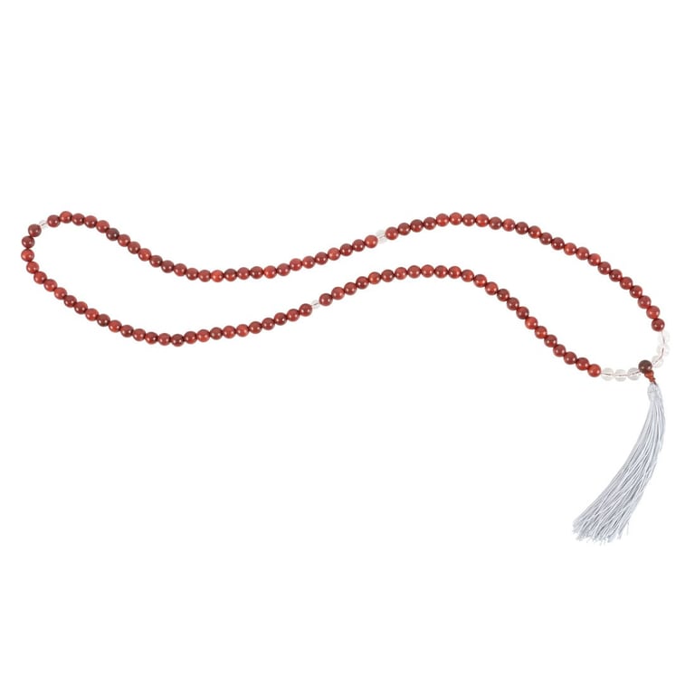 Stress Less Rosewood & Clear Quartz 108 Bead Meditation Necklace for Mindfulness and Spiritual Journey