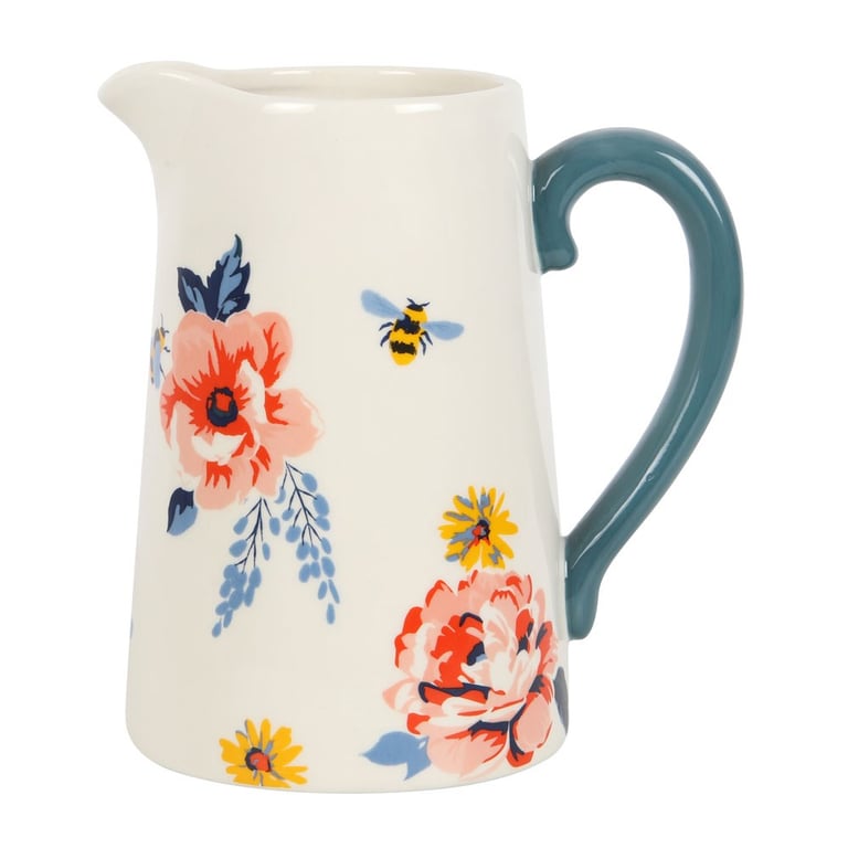 White Ceramic Bee Floral Flower Jug - Perfect Springtime Gift or Mother s Day Decoration