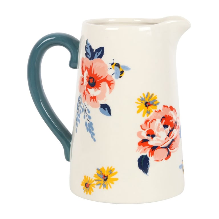 White Ceramic Bee Floral Flower Jug - Perfect Springtime Gift or Mother s Day Decoration