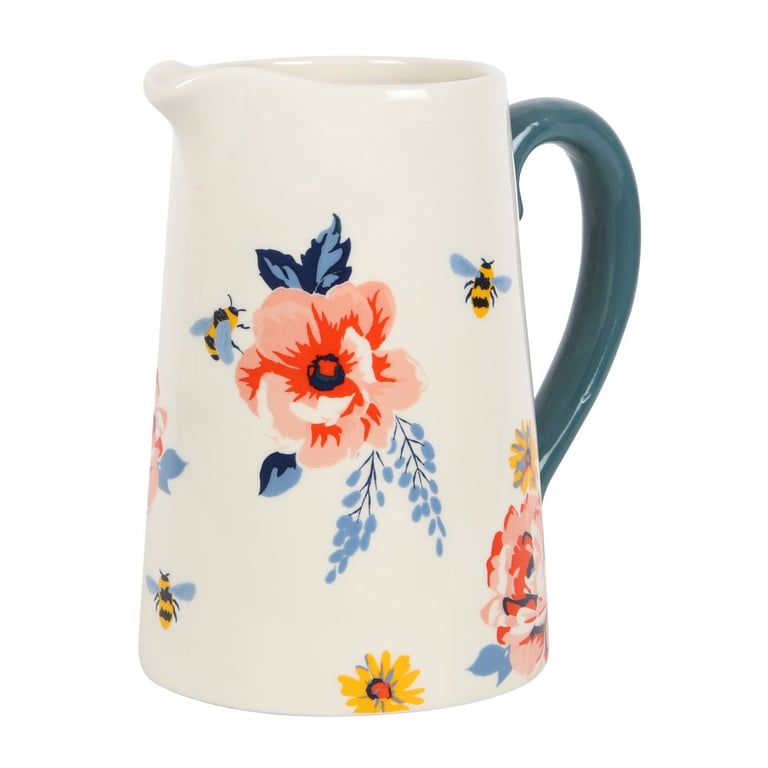 White Ceramic Bee Floral Flower Jug - Perfect Springtime Gift or Mother s Day Decoration