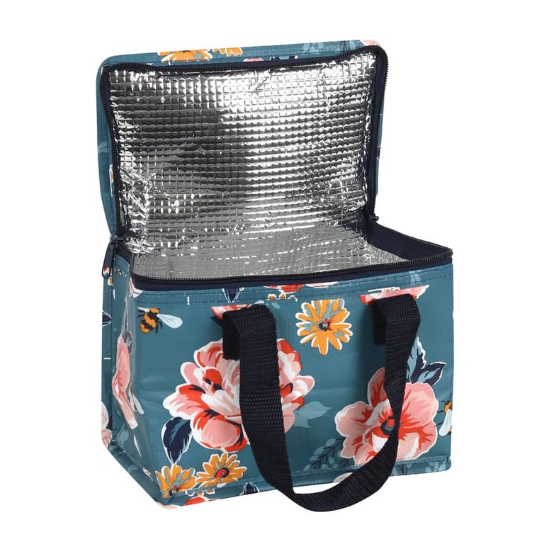 Bee-utiful Floral Insulated Lunch Bag - Eco-Friendly Reusable Storage with Navy Handles and Zipper