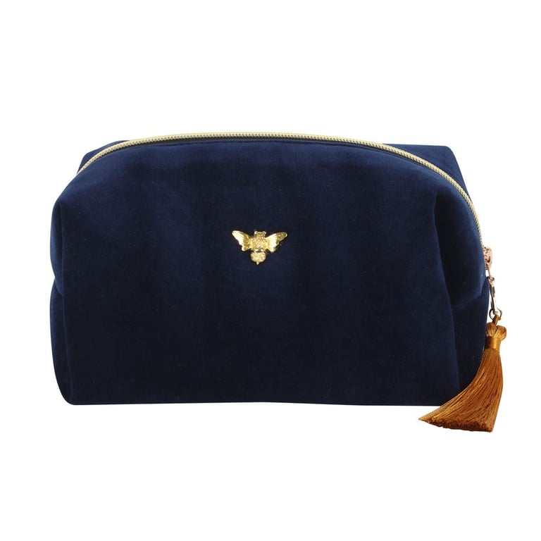 Bee-utiful Velvet Makeup Bag - Gold Tone Zippered Storage Bag for Travel and Bathroom