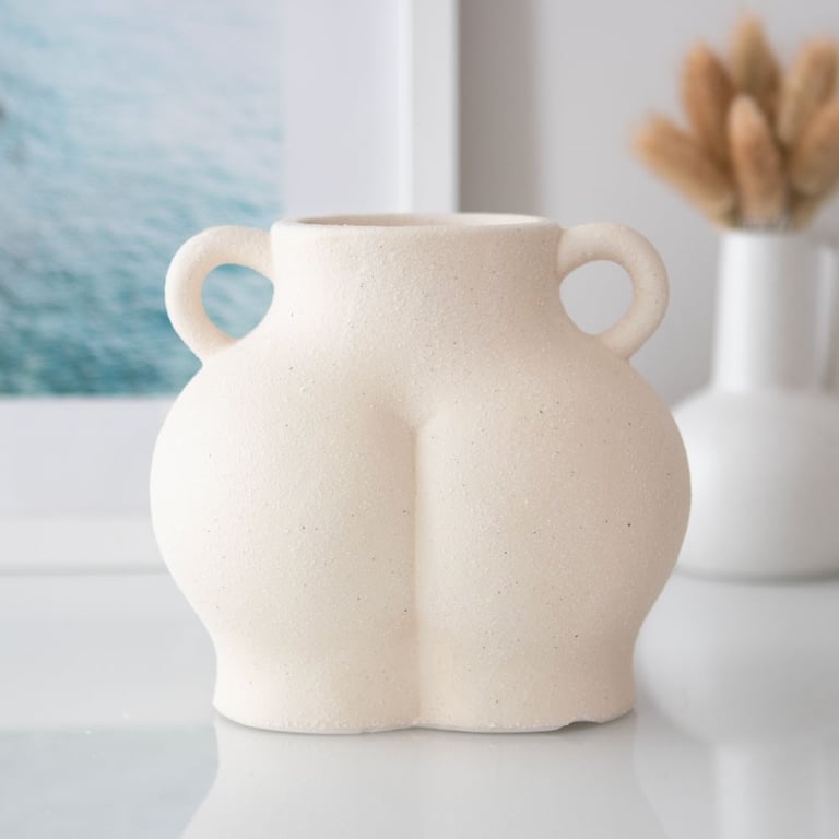 Cream Speckle Bum Plant Pot - Trendy Dolomite Planter with Quirky Textured Finish