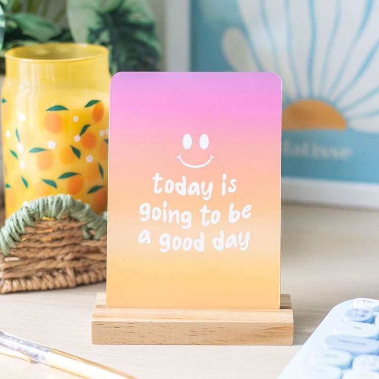 Mindful Moments Affirmation Cards with Wooden Stand and Motivational Messages