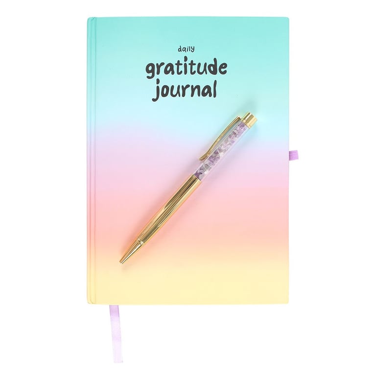 Multicoloured Gratitude Journal with Amethyst Pen - 100 Sheets, Goal Tracking & Positive Energy Tool