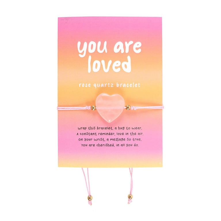 You Are Loved Rose Quartz Crystal Heart Shaped Bracelet