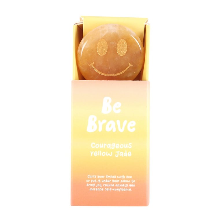 Be Brave Yellow Jade Happy Face Crystal - Confidence Reminder and Braveness Gift