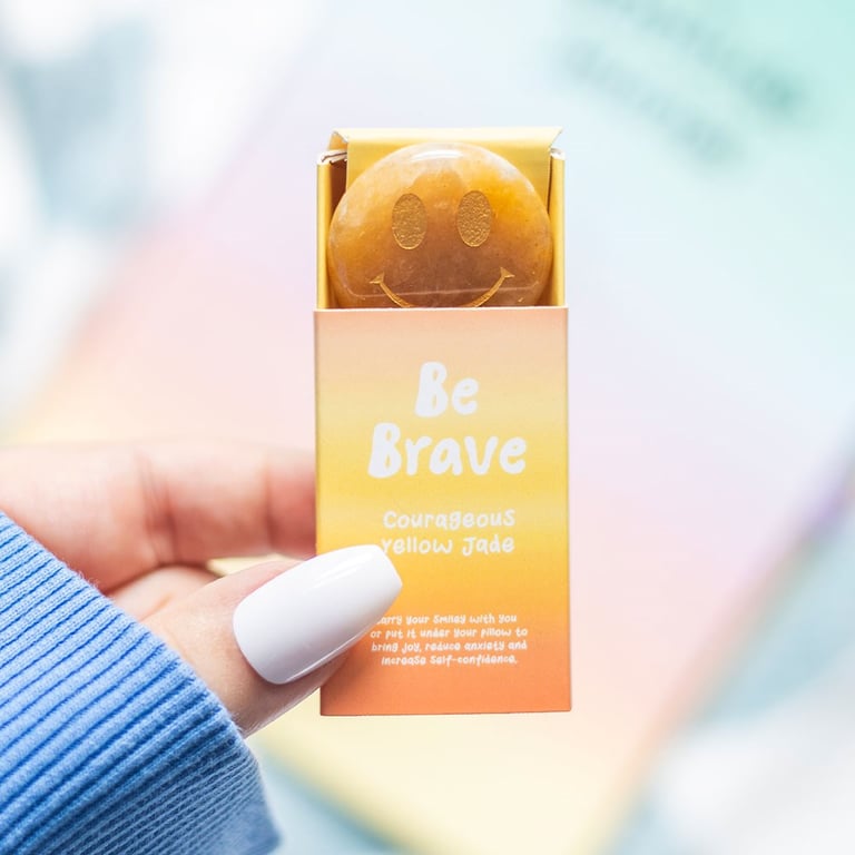Be Brave Yellow Jade Happy Face Crystal - Confidence Reminder and Braveness Gift