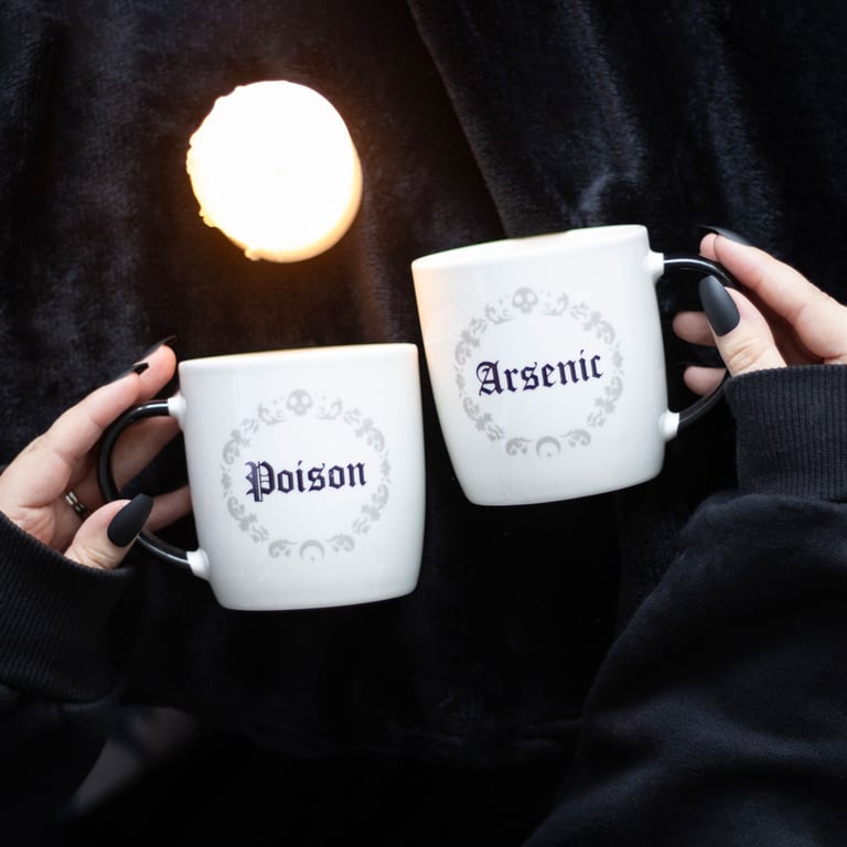 Poison and Arsenic Couples Mug Set - Ghost Themed Mugs for Him & Her, Microwave Safe, Fun Functional Design