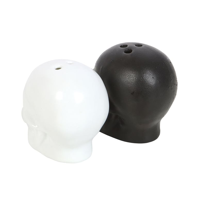 Black and White Skull Salt and Pepper Shakers - Halloween Tableware Conversation Starter Set