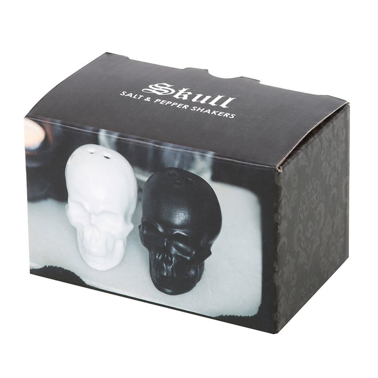 Black and White Skull Salt and Pepper Shakers - Halloween Tableware Conversation Starter Set