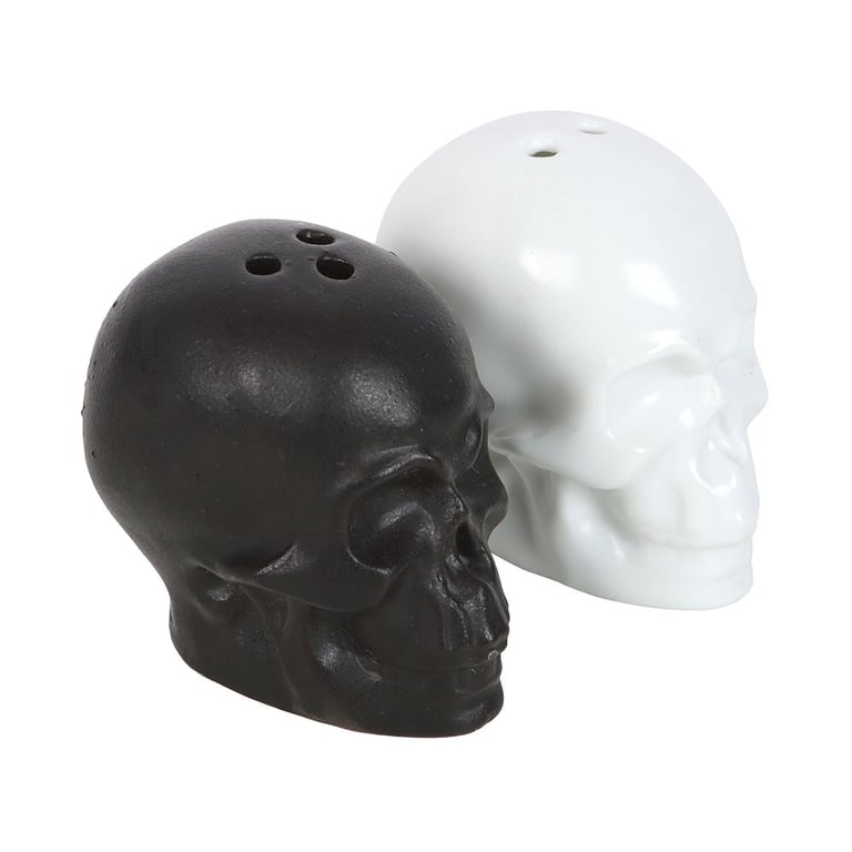 Black and White Skull Salt and Pepper Shakers - Halloween Tableware Conversation Starter Set