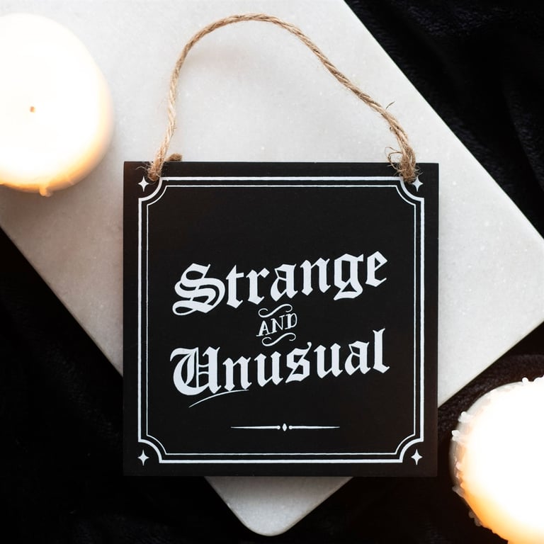 Strange and Unusual Hanging Sign with Gothic Lettering and Jute Rope Decoration