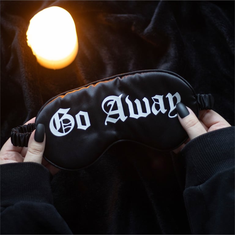 Go Away Gothic Satin Sleep Mask - Black Out Travel and Napping Essential