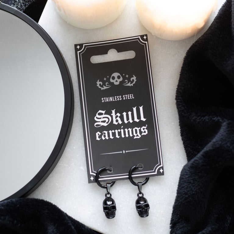 Black Stainless Steel Skull Earrings - Edgy Modern Design, Nickel Free Jewelry