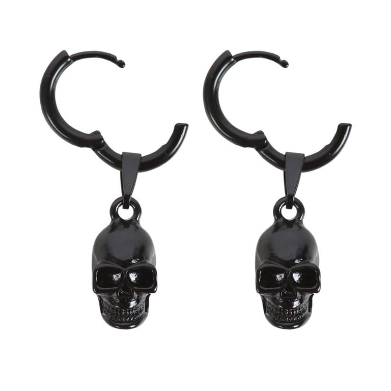 Black Stainless Steel Skull Earrings - Edgy Modern Design, Nickel Free Jewelry