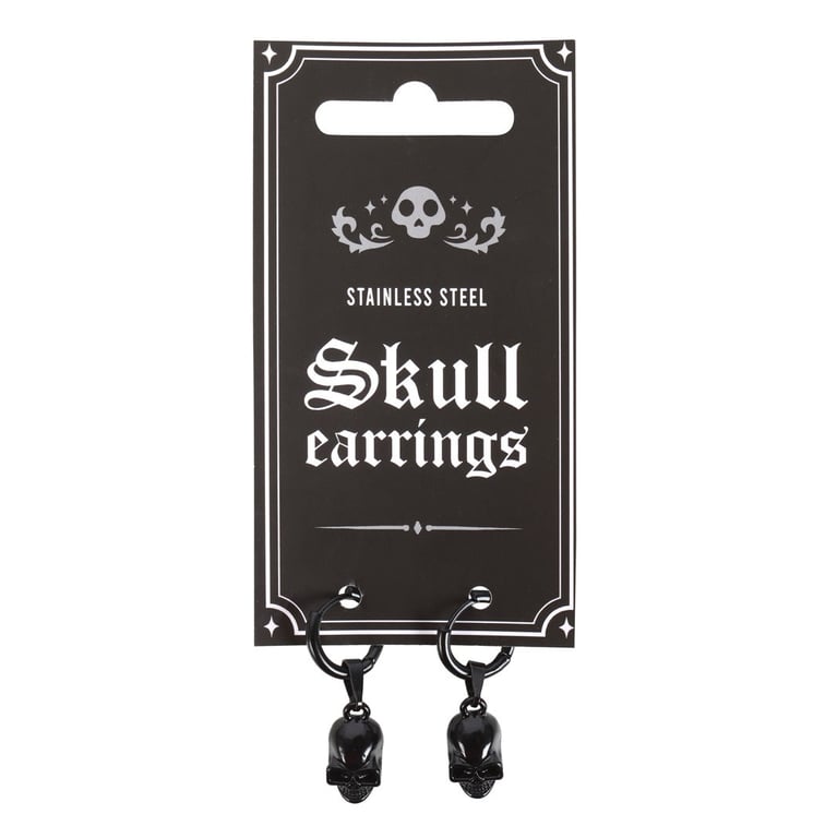 Black Stainless Steel Skull Earrings - Edgy Modern Design, Nickel Free Jewelry