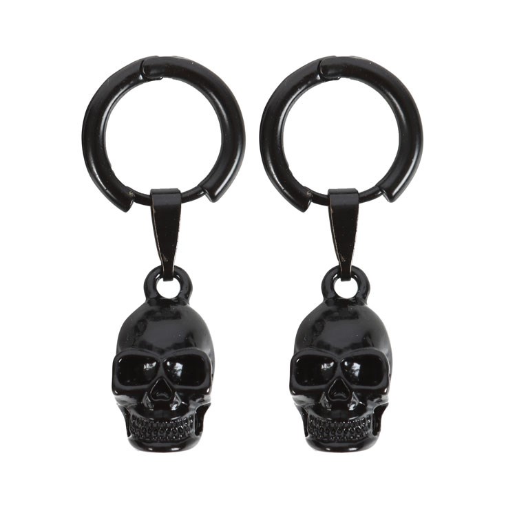 Black Stainless Steel Skull Earrings - Edgy Modern Design, Nickel Free Jewelry