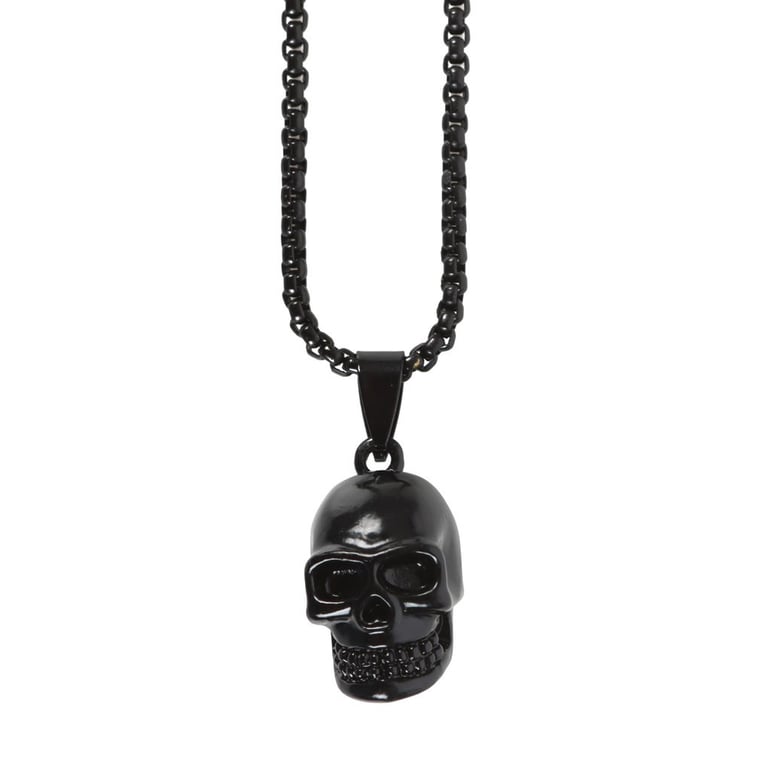 Black Stainless Steel Gothic Skull Pendant Necklace - Nickel Free Statement Jewelry