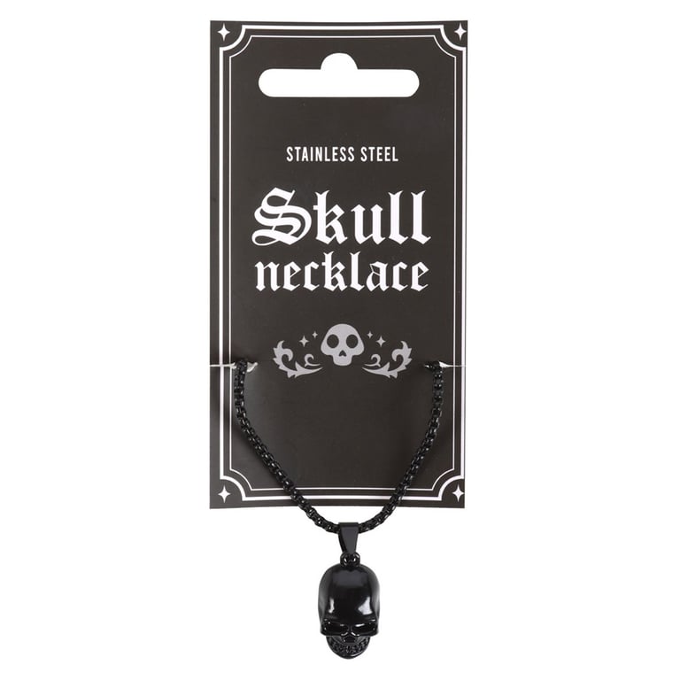Black Stainless Steel Gothic Skull Pendant Necklace - Nickel Free Statement Jewelry