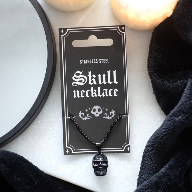 Black Stainless Steel Gothic Skull Pendant Necklace - Nickel Free Statement Jewelry
