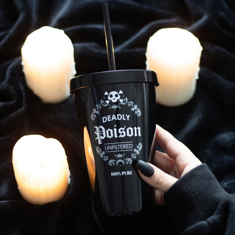 Deadly Poison Plastic Tumbler with Straw - Unique Statement Drinkware, 500ml, Handwash Only