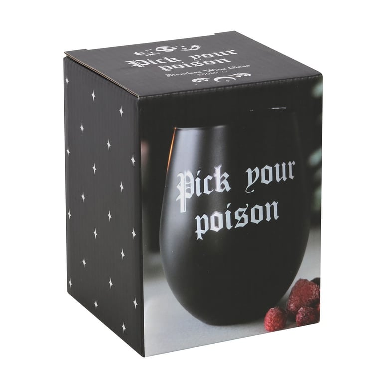 Pick Your Poison Gothic Stemless Wine Glass - Dark Black Wine Glass Gift Idea