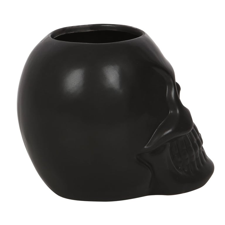 Black Skull Toothbrush Holder - Gothic Bathroom Organizer and Pen Holder