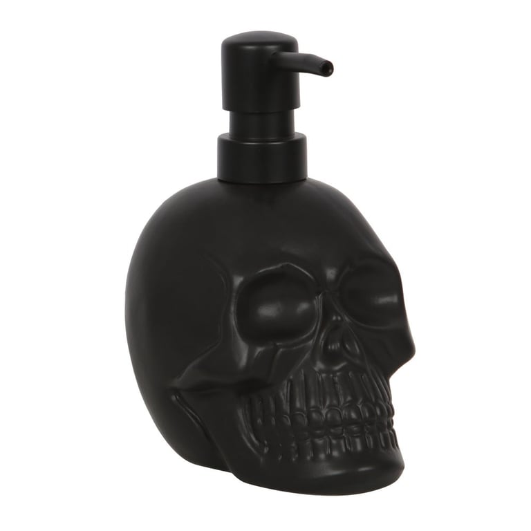Black Matt Ceramic Skull Soap Dispenser with Hand Pump Refillable Design