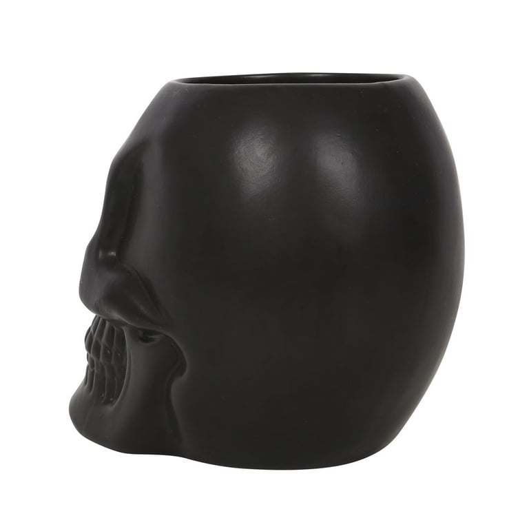 Classic Black Skull Plant Pot - Spooky Home Garden Decor