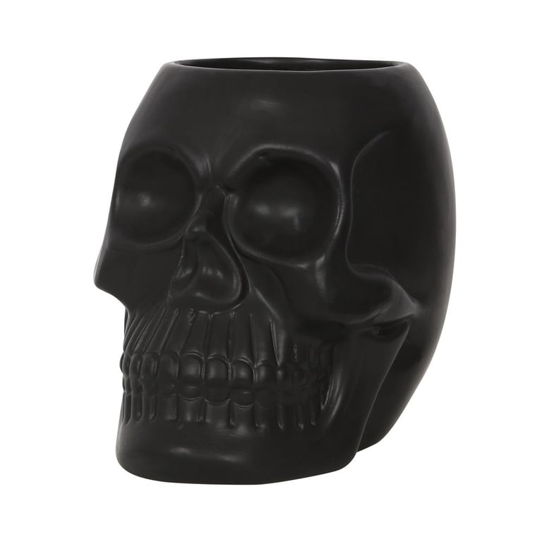 Classic Black Skull Plant Pot - Spooky Home Garden Decor