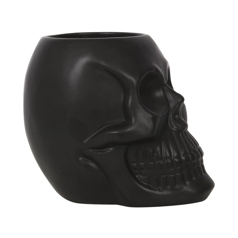 Classic Black Skull Plant Pot - Spooky Home Garden Decor
